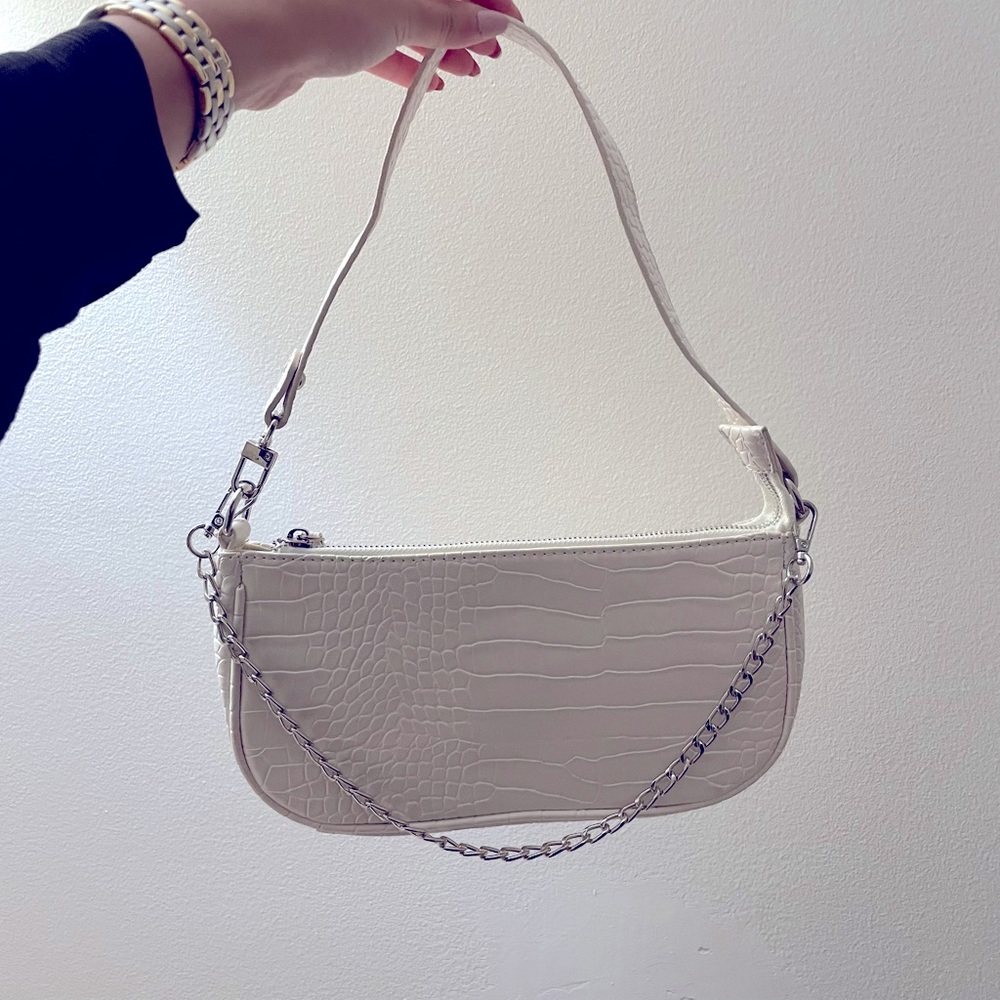 White faux leather shoulder bag